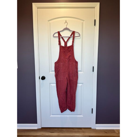 Aerie Linen Blend Washed Mauve Loop Strap Overalls Size Medium - Picture 1 of 10